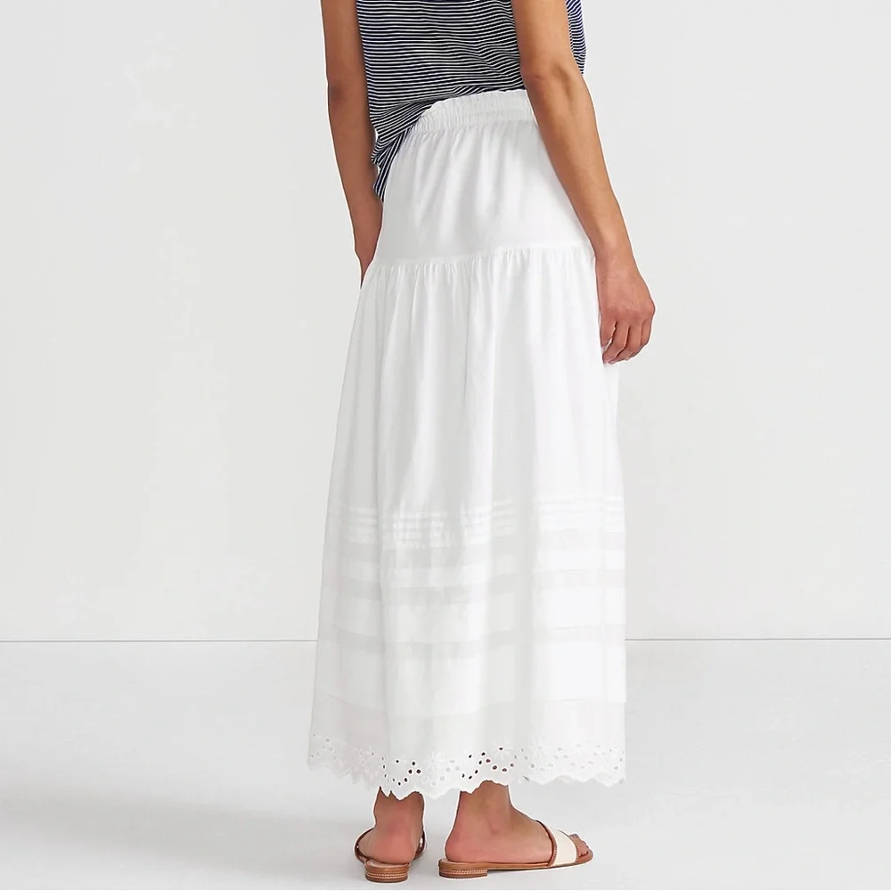Lands End White Voile Eyelet Tiered Maxi skirt, xs - Picture 3 of 9